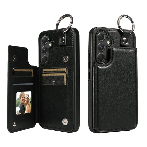 TECH CIRCLE For Galaxy A52 Wallet Case with Card Holder, PU Leather Kickstand Finger Grip Ring Shockproof Women Men Magnetic Protective Wallet Cover for Samsung Galaxy A52 4G/5G 6.5",Black