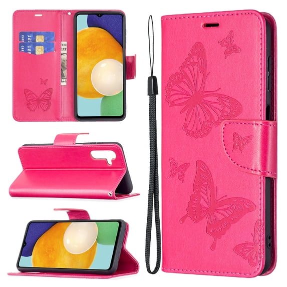 TECH CIRCLE Galaxy A53 5G Case,Embossed Butterfly PU Leather Credit Card Holder Slots Full Body Protection Kickstand Flip Folio Shockproof TPU Phone Cover for Samsung Galaxy A53 5G 6.5" 2022,Red