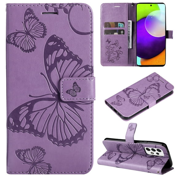 TECH CIRCLE Galaxy A53 5G Wallet Case,Butterfly Embossed PU Leather Flip case Cover Stand Feature with Wrist Strap and Card Holder Protective Phone Case for Samsung Galaxy A53 5G 6.5 inch 2022,Purple