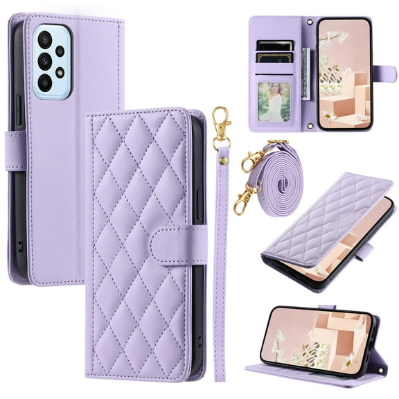 TECH CIRCLE For Galaxy A54 5G Case Wallet for Women Girl,Luxury PU Leather Crossbody Wristlet Strap Kickstand Slim Card Holder Slots Wallet Case for Samsung Galaxy A54 5G 6.4" 2023,Purple