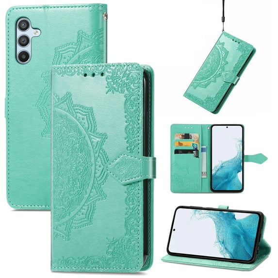TECH CIRCLE Galaxy A54 5G Wallet Case, Embossed Mandala Premium Vegan Leather Flip Folio Stand Protective Cover with Card Slots/Wrist Strap Magnetic Case for Samsung Galaxy A54 5G 6.4" 2023,Green