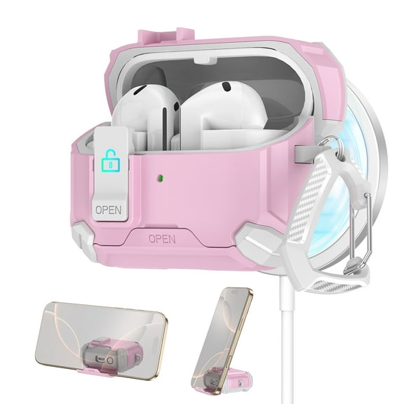 TECH CIRCLE for Galaxy Buds 3 / 3 Pro (2024 Release) Magnetic Case with Keychain, Safety Lock Clip, Compatible with MagSafe Charging, Lightweight Protective Hard Shell Headphone Cover, Pinkwhite