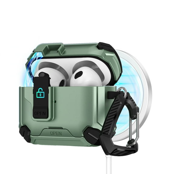 TECH CIRCLE for Galaxy Buds 3 / 3 Pro (2024 Release) Magnetic Case with Keychain, Safety Lock Clip, Compatible with MagSafe Charging, Lightweight Protective Hard Shell Headphone Cover, Green