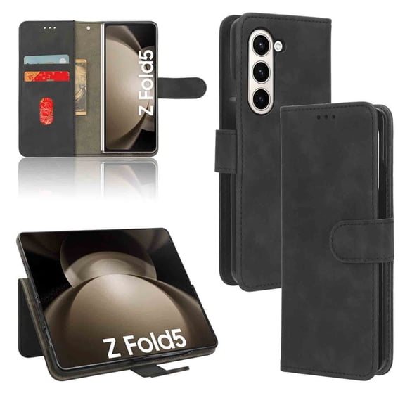 TECH CIRCLE Galaxy Fold 5 5G Wallet Case, PU Leather Wallet Flip Card Slots Cover Money Pocket Magnetic Closure Stand Kickstand Folio Phone Protective Case for Samsung Fold 5 7.6" 5G, Black