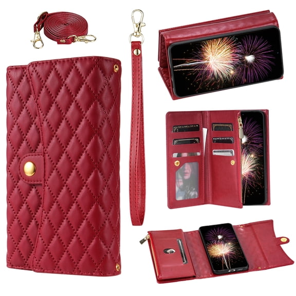 TECH CIRCLE For Galaxy Note 10 Case,Credit Card Holder Zipper Book Flip Kickstand PU Leather Protective Handbag Purse Cover with Wrist Strap Lanyard for Samsung Galaxy Note 10 6.3" 2019,Red