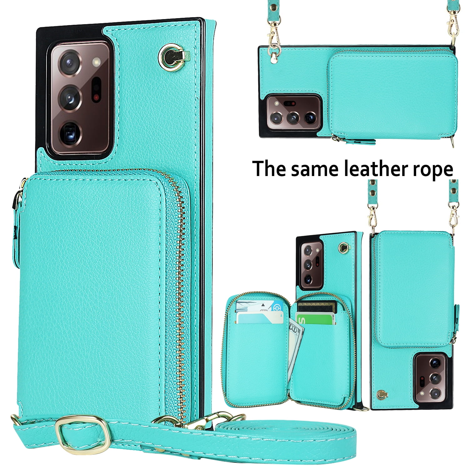 TECH CIRCLE For Galaxy Note 10+ Wallet Case,Card Holder Phone Case for Women, Zipper PU Leather Purse Kickstand Folio Flip Case with Crossbody Strap for Samsung Galaxy Note 10 Plus 5G 6.8” 2019,Mint