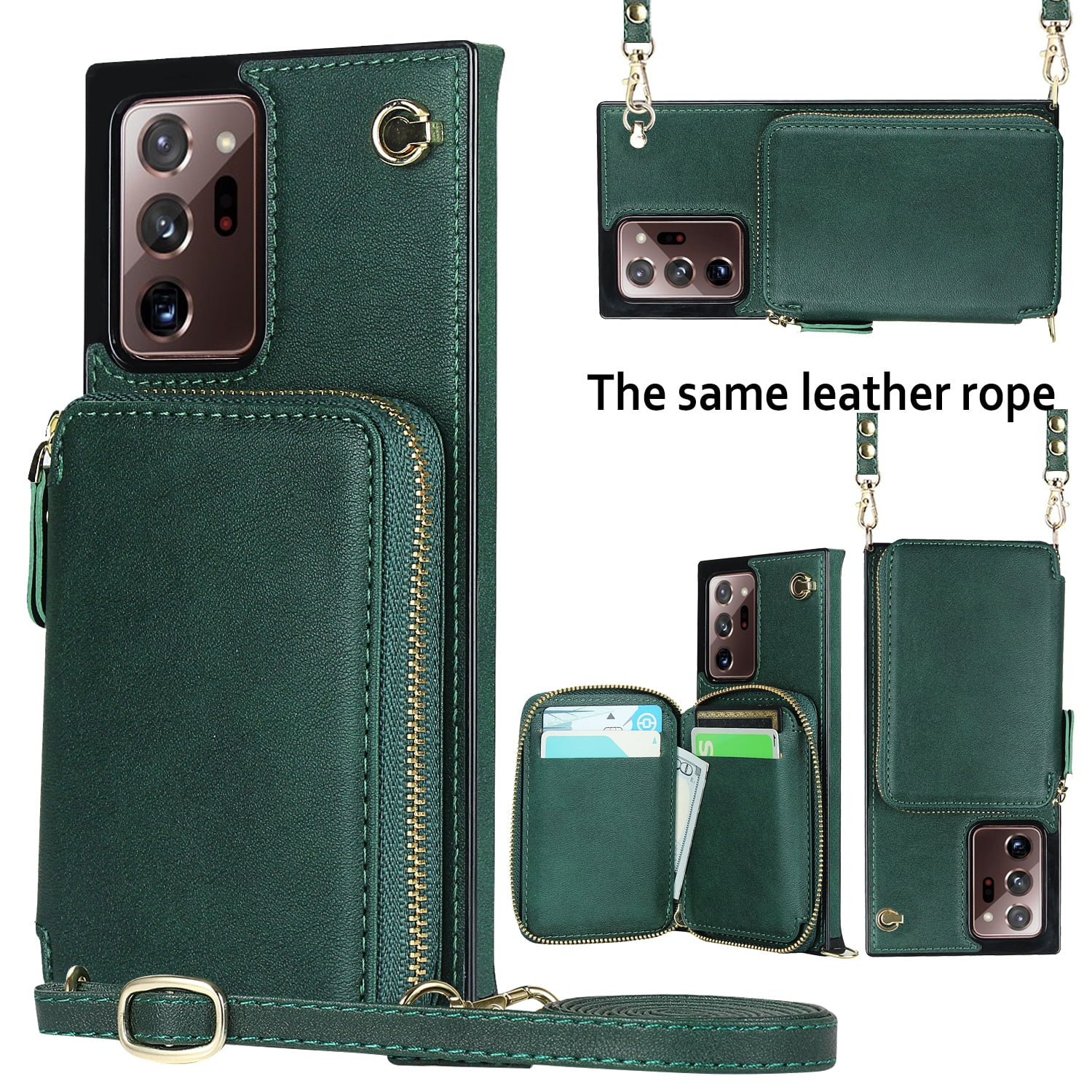 TECH CIRCLE For Galaxy Note 10+ Wallet Case,Card Holder Phone Case for Women, Zipper PU Leather Purse Kickstand Folio Flip Case with Crossbody Strap for Samsung Galaxy Note 10 Plus 6.8” 2019,Darkgreen