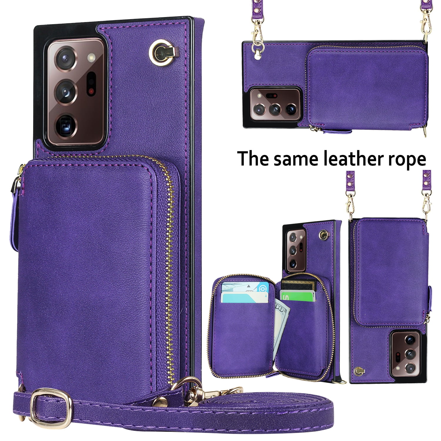 TECH CIRCLE For Galaxy Note 10+ Wallet Case,Card Holder Phone Case for Women, Zipper PU Leather Purse Kickstand Folio Flip Case with Crossbody Strap for Samsung Galaxy Note 10 Plus 5G 6.8” 2019,Purple