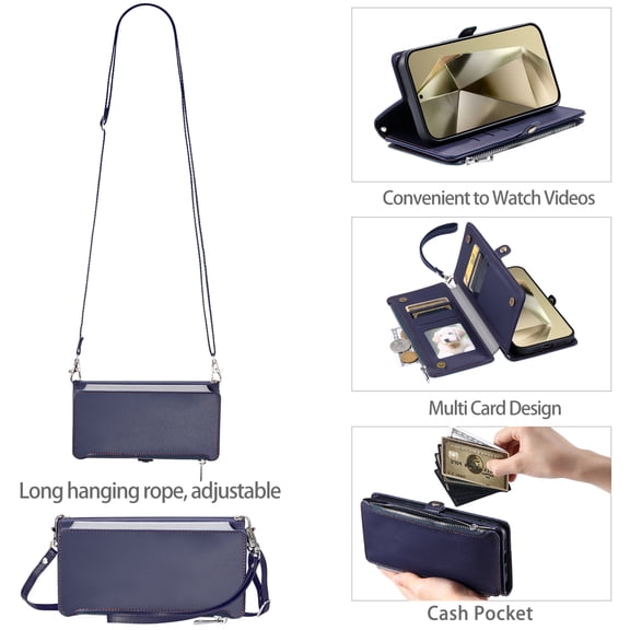 TECH CIRCLE for Galaxy Note 20 Flip Smartphone Case 6.7" 2020 Release, Classic Wallet Phone Case with 8 Card Slots & 1 Pocket, PU Leather Protective Cover with Shoulder Strap & Wrist Lanyard, Darkblue