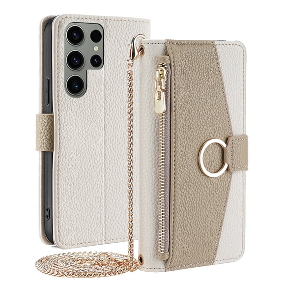 TECH CIRCLE Galaxy Note 20 Ultra Wallet Case,PU Leather Flip Folio Stand Card Holder Zipper Ring Magnetic Protective Phone Case with Lanyard Strap Women Case for Galaxy Note 20 Ultra 2020,White