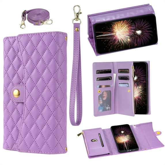 TECH CIRCLE For Galaxy S10E Case,Credit Card Holder Zipper Book Flip Kickstand PU Leather Protective Handbag Purse Cover with Wrist Strap Lanyard for Samsung Galaxy S10E 5.8" 2019,Purple