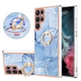 thumbnail image 1 of TECH CIRCLE For Galaxy S22 Case,360 Rotatable Marble Pattern Shiny Ring Holder Kickstand Soft TPU Girls Women Case Shockproof Protective Phone Case for Samsung Galaxy S22 6.1" 2022,Blue, 1 of 6