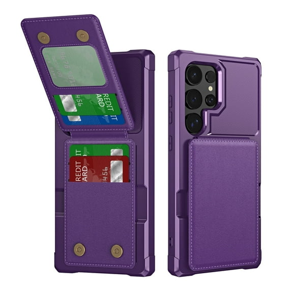 TECH CIRCLE for Galaxy S22 Ultra Case 6.8" 2022, Plastic/PU Leather Phone Case with Magnetic Button Closure Credit Card Holder Slots, Wallet/Kickstand Function, Lightweight Protective Cover, Purple