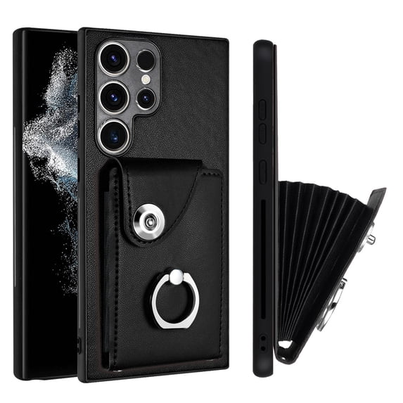 TECH CIRCLE For Galaxy S22 Wallet Case with Card Holder,360°Rotation Finger Ring Holder Kickstand Protective RFID Blocking PU Leather Flip Cover for Samsung Galaxy S22 6.1" 2022,Black