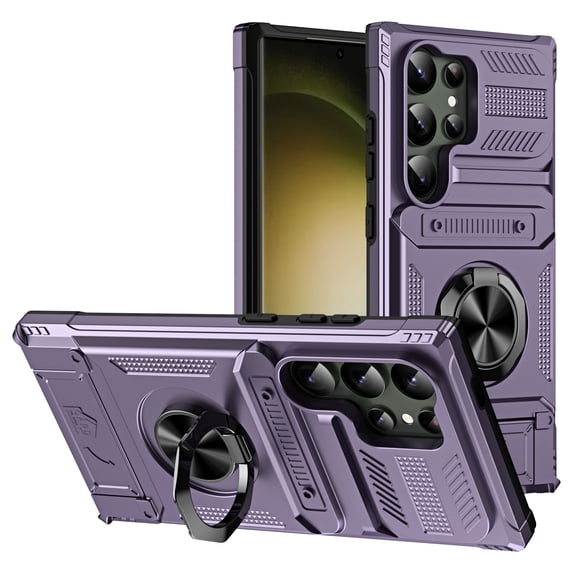 TECH CIRCLE for Galaxy S23 6.1" Case Wallet, 360° Magnetic Ring Stand Heavy Duty Protective Dual Layer Shockproof Rugged Hidden Card Slot Magnetic Car Mount Cover for Galaxy S23 2023,Violet