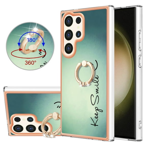 TECH CIRCLE For Galaxy S23 FE Case with Stand,360 Rotatable Shiny Ring Holder Kickstand Soft TPU Girls Women Case Shockproof Protective Phone Case for Samsung Galaxy S23 FE 6.4" 2023,Smile