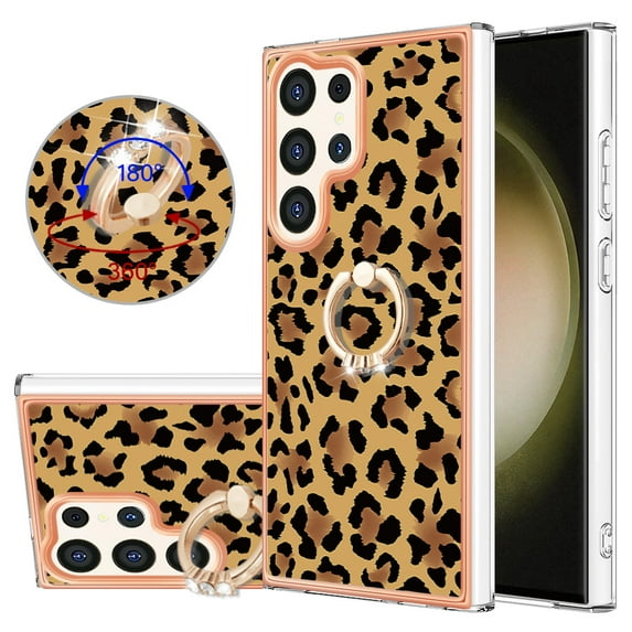 TECH CIRCLE For Galaxy S23 FE Case with Stand,360 Rotatable Shiny Ring Holder Kickstand Soft TPU Girls Women Case Shockproof Protective Phone Case for Samsung Galaxy S23 FE 6.4" 2023,Leopard print