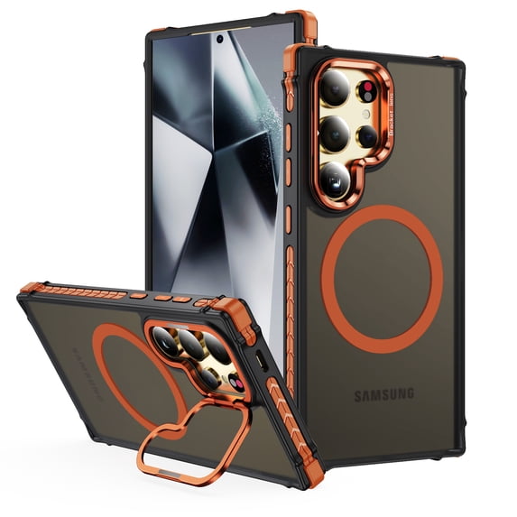 TECH CIRCLE for Galaxy S23 FE Ultra Case with Magnetic Lens Stand,Compatible with MagSafe,Slim Anti-Scratch Scratch-Resistant Shockproof Protective Magnetic Back Phone Case for Galaxy S23 FE,Orange