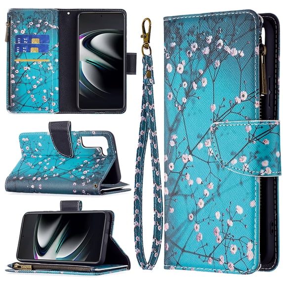 TECH CIRCLE Galaxy S23 Plus 5G Wallet Case,Premium PU Leather Zipper Card Slot Wrist Strap Magnetic Closure Kickstand Carrying Pouch Protective Case for Samsung Galaxy S23 Plus 5G 2023,Plum Blossom