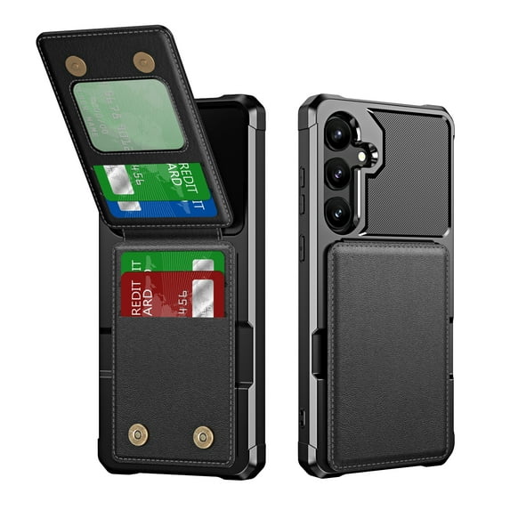 TECH CIRCLE for Galaxy S23+ Plus Case 6.6" 2023, Plastic/PU Leather Phone Case with Magnetic Button Closure Credit Card Holder Slots, Wallet/Kickstand Function, Lightweight Protective Cover, Black