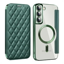 TECH CIRCLE for Galaxy S23 Plus Flip Wallet Case 6.6" 2023, Magnetic Clear Back, Compatible with MagSafe, 3 Card Slots, RFID Blocking, Camera Lens Protector, PU Leather Protective Cover, Darkgreen