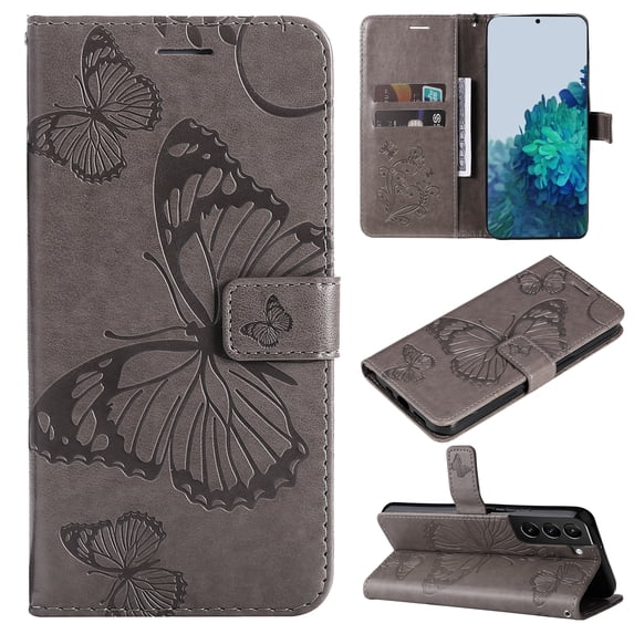 TECH CIRCLE Galaxy S23 Plus Wallet Case,Butterfly Embossed PU Leather Flip case Cover Stand Feature with Wrist Strap and Card Holder Protective Phone Case for Samsung Galaxy S23 Plus 6.6", Gray