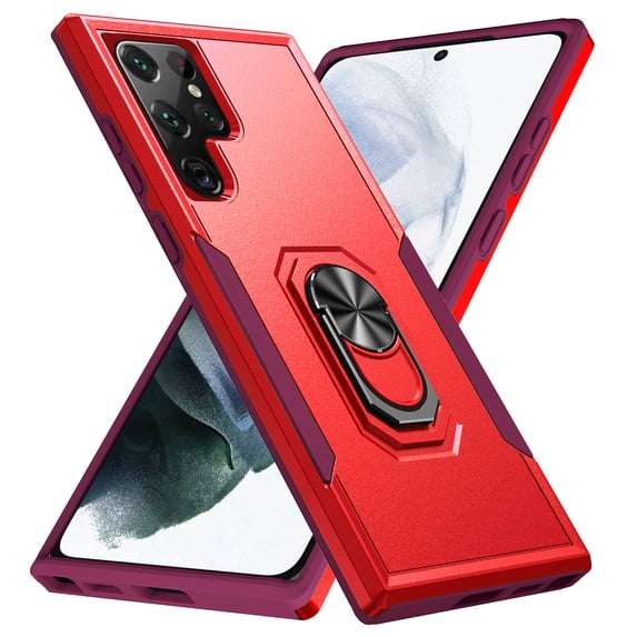 TECH CIRCLE Galaxy S23 Ultra Case, 360 degree Rotate Ring Stand Rugged Lightweight Slim Impact-Resistant Full Body Shockproof Protective Bumper Case For Samsung Galaxy S23 Ultra 5G 2023,Red+Rose