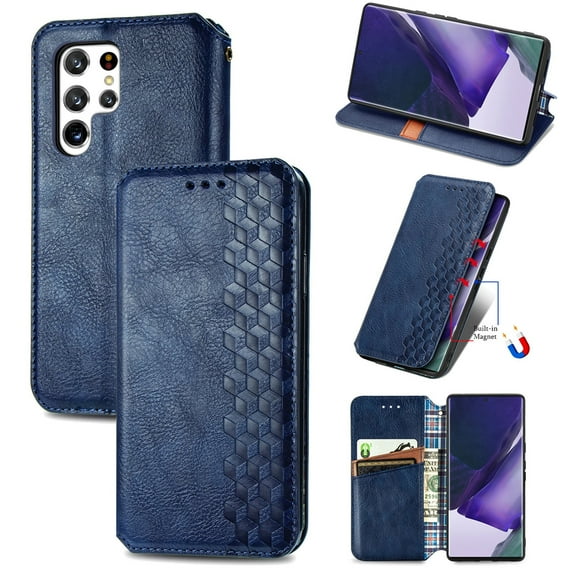 TECH CIRCLE Galaxy S23 Ultra Case, PU Leather TPU Wallet Cover with Card Holder Kickstand Hidden Magnetic Adsorption Shockproof Flip Folio Cell Phone Case for Samsung Galaxy S23 Ultra 6.8" 2023, Blue