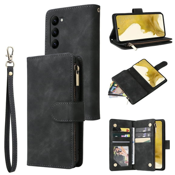 TECH CIRCLE Galaxy S23 Wallet Case, Soft Classy Leather Zipper Purse Case Magnetic Detachable Folio Flip Stand Cover with Credit Card Slots/Driver License for Samsung Galaxy S23 6.1" 2023,Black