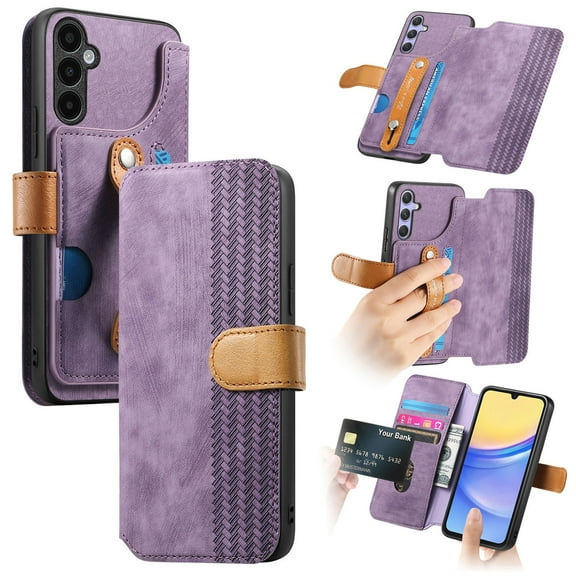 TECH CIRCLE for Galaxy S24 FE Case 6.7" 2024 Release, Classic Flip Wallet Case with RFID Blocking Card Slots & Cash Pocket & Hand Strap, PU Leather Protective Lightweight Fold Case with Stand, Purple