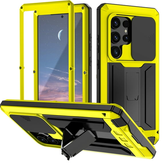 TECH CIRCLE for Galaxy S24 Plus Case,Heavy Duty Military Grade Dropproof Protective Case with Screen Protector Kickstand Rugged Shockproof Bumper Slide Camera Protector Cover for Galaxy S24+,Yellow