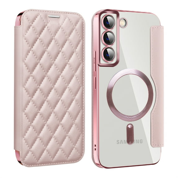 TECH CIRCLE for Galaxy S24 Plus Flip Wallet Case 6.7" 2024, Magnetic Clear Back, Compatible with MagSafe, 3 Card Slots, RFID Blocking, Camera Lens Protector, PU Leather Protective Cover, Pink
