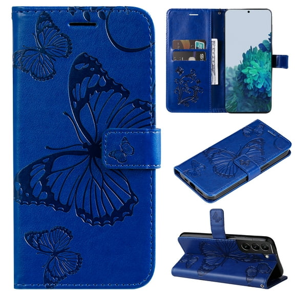TECH CIRCLE Galaxy S24 Plus Wallet Case,Butterfly Embossed PU Leather Flip case Cover Stand Feature with Wrist Strap and Card Holder Protective Phone Case for Samsung Galaxy S24 Plus 6.6", Blue
