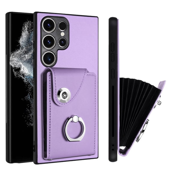 TECH CIRCLE For Galaxy S24 Ultra Wallet Case with Card Holder,360°Rotation Finger Ring Holder Kickstand Protective RFID Blocking PU Leather Flip Cover for Samsung Galaxy S24 Ultra 2024,Purple