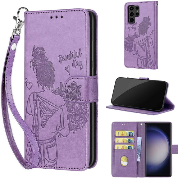 TECH CIRCLE For Galaxy S24 Ultra Wallet Case,Folio Flip Kickstand Shockproof Protective PU Leather Cover with Card Slot Cash Pocket Carrying Wrist Strap for Samsung Galaxy S24 Ultra 6.8" 2024,Purple