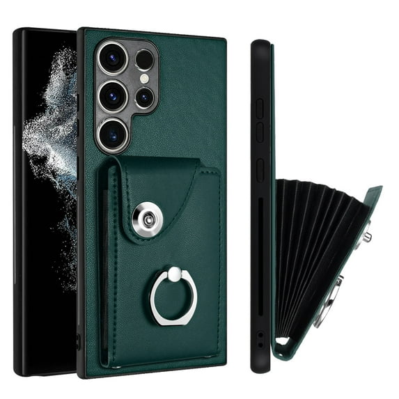 TECH CIRCLE For Galaxy S24 Wallet Case with Card Holder,360°Rotation Finger Ring Holder Kickstand Protective RFID Blocking PU Leather Flip Cover for Samsung Galaxy S24 6.1" 2024,Green