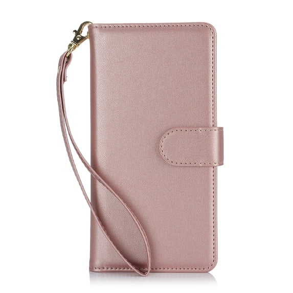 TECH CIRCLE For Galaxy S24+ Wallet Case with Card Holder,PU Leather Flip Folio Shell Magnetic Closure Wrist Strap Kickstand Shockproof Protective Cover for Samsung Galaxy S24 Plus 6.6" 2024,Rosegold