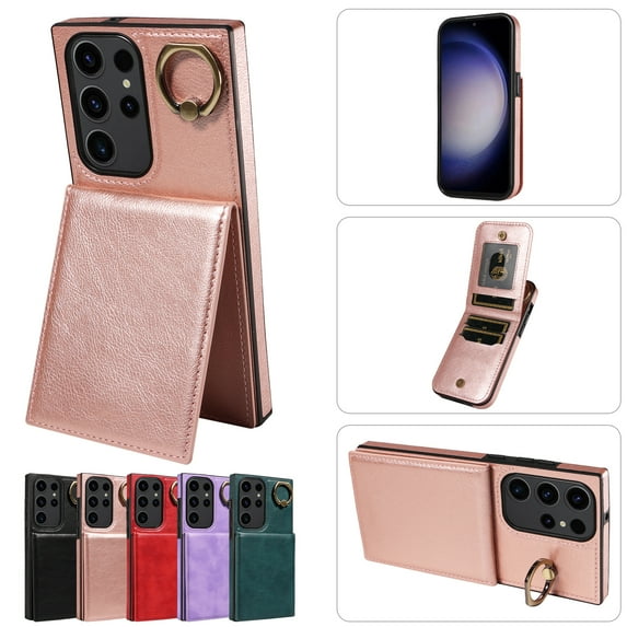 TECH CIRCLE For Galaxy S24 Wallet Case with Card Holder, Thin Slim PU Leather Finger Ring Kickstand Shockproof Protective Magnetic Women Men Phone Cover for Samsung Galaxy S24 6.1" 2024,Rosegold