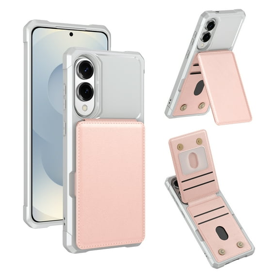 TECH CIRCLE for Galaxy S25 Edge 6.7" 2025 Case with Magnetic Button Closure Flip Wallet (4 Card Holder Slots), Reinforced Corners, Shockproof TPU Scratch-Resistant Protective Lightweight Cover, Pink