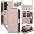 thumbnail image 1 of TECH CIRCLE for Galaxy S25 FE Flip Wallet Phone Case with Shoulder/Wrist Straps, Credit Card Slots, RFID Blocking, Zipper Pocket, Magnetic Button Closure, PU Leather Protective Cover, Rosegold, 1 of 8