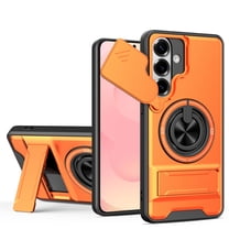 TECH CIRCLE For Galaxy S25 FE Magnetic Phone Case with Rotatable Grip Ring Stand, Rotating Camera Cover, Kickstand, MagSafe-Compatible, Shockproof Protective Rugged Cover, Orange