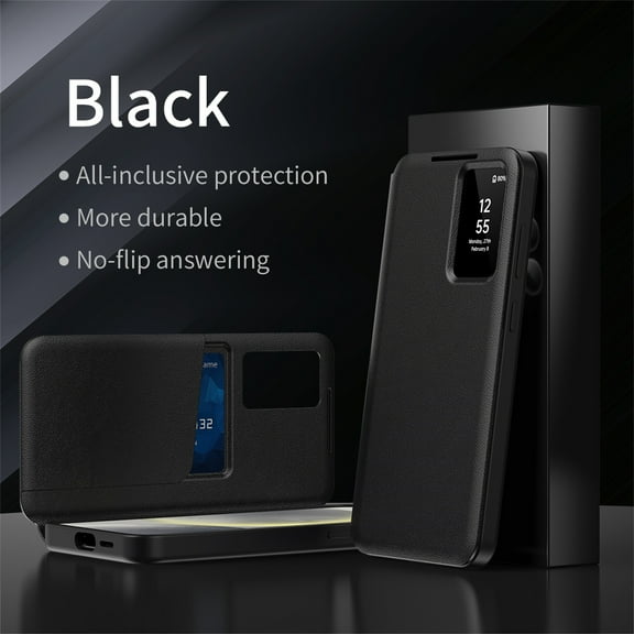 TECH CIRCLE for Galaxy S25 Plus Flip Wallet Phone Case 6.7" 2025 Model, Lightweight Slim Case with Credit Card Holder, Smart Small Screen View, Finger Easy Tap Control, PU Leather Cover, Black