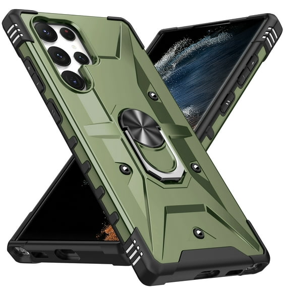 TECH CIRCLE for Galaxy S25 Rugged Shockproof Phone Case with Rotating Ring Holder Kickstand, Compatible with Magnetic Car Mount, Slim Fit Lightweight Protective Hard Shell Cover, Armygreen