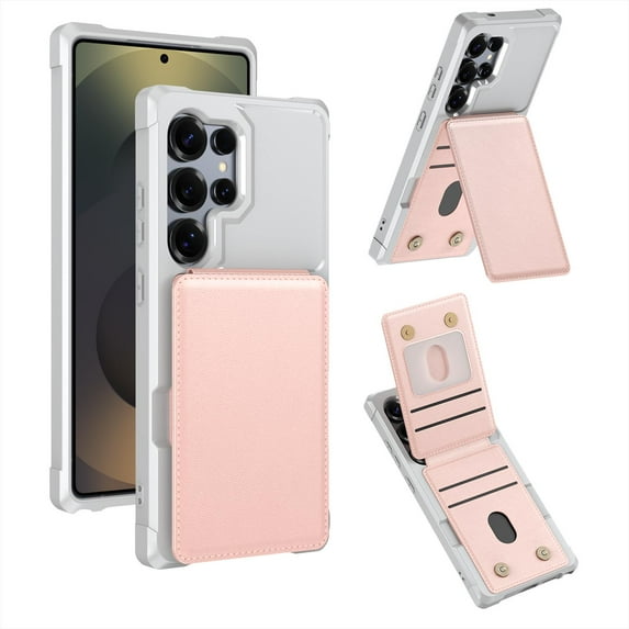 TECH CIRCLE for Galaxy S25 Ultra 6.9" 2025 Case with Magnetic Button Closure Flip Wallet (4 Card Holder Slot), Reinforced Corners, Shockproof TPU Scratch-Resistant Protective Lightweight Cover, Pink