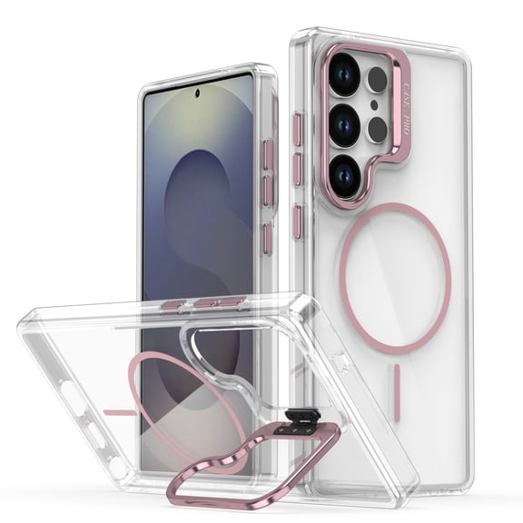TECH CIRCLE for Galaxy S26+ Clear Crystal Back Cover Case with Kickstand, Compatible with MagSafe and Magnetic Accessory, Support Wireless Charging, Lightweight Protective Slim Case, Pink