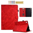 thumbnail image 1 of TECH CIRCLE Galaxy Tab A9 Case 8.7 inch 2023, Embossed Tree Pattern PU Leather Book Style Smart  Stand Auto Wake/Sleep Cover with Stand Card Slots Magnetic Clasp Shockproof Case, Red, 1 of 10