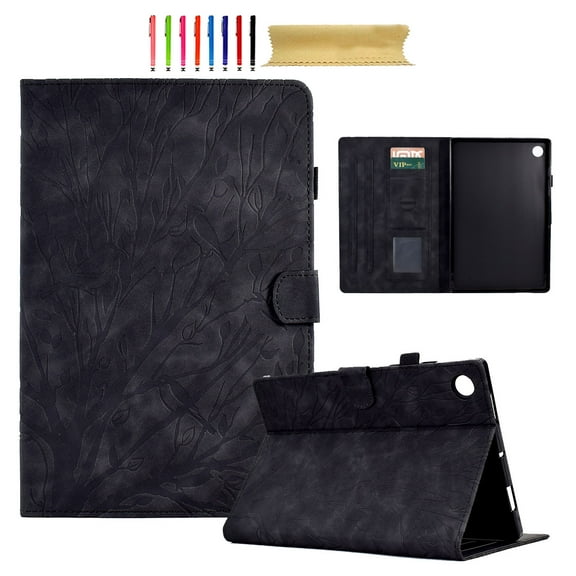 TECH CIRCLE Galaxy Tab A9 Case 8.7 inch 2023, Embossed Tree Pattern PU Leather Book Style Smart Stand Auto Wake/Sleep Cover with Stand Card Slots Magnetic Clasp Shockproof Case, Black