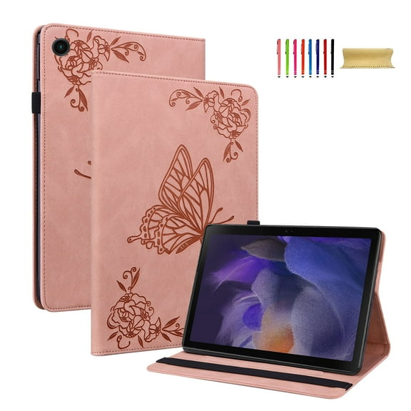 TECH CIRCLE Galaxy Tab A9 Case with Pen Holder, PU Leather Flip Slim Fit Butterfly Multi Angle Viewing Stand Shockproof Protective Case for Samsung Galaxy Tab A9 8.7" 2023 SM-X110 X115,Pink