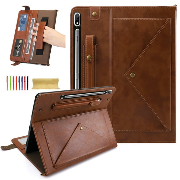 TECH CIRCLE Galaxy Tab S10 Ultra Case,Galaxy Tab S9 Ultra 2023/S8 Ultra 2022 Case,Business PU Leather Folio Stand Protective Cover S Pen Holder Card Slots Shoulder Hand Strap Wallet Bag Case,Coffee