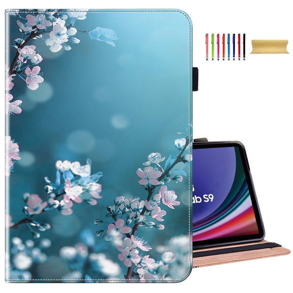TECH CIRCLE Galaxy Tab S5e Case, Premium PU Leather Shock Proof Stand Folio Case Pen Holder Elastic Band Protective Soft TPU Tablet Wallet Case for Samsung Galaxy Tab S5e 10.5 Inch Tablet,Plum Blossom